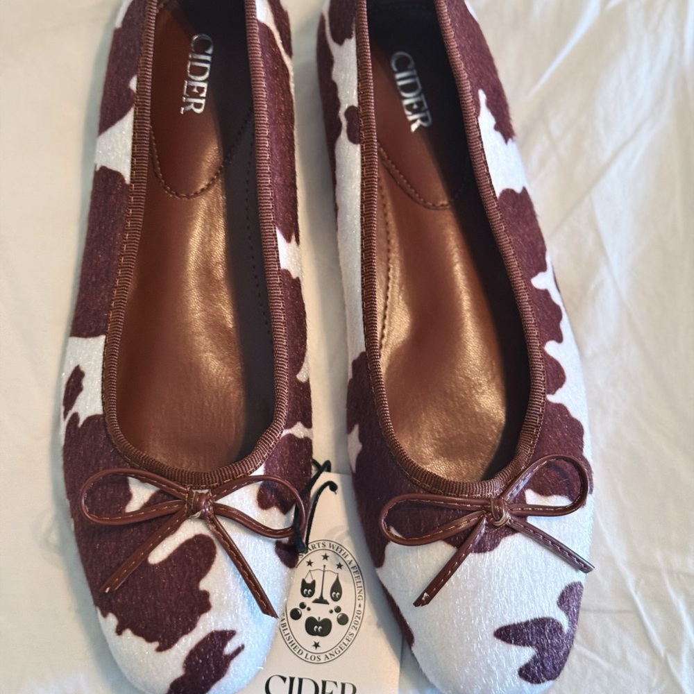 Cider Cow Print Flats with Bow Detail